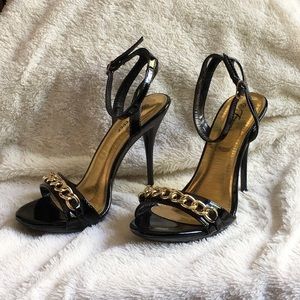 Forever Black Patent Ankle Strap High Heel, 8 1/2
